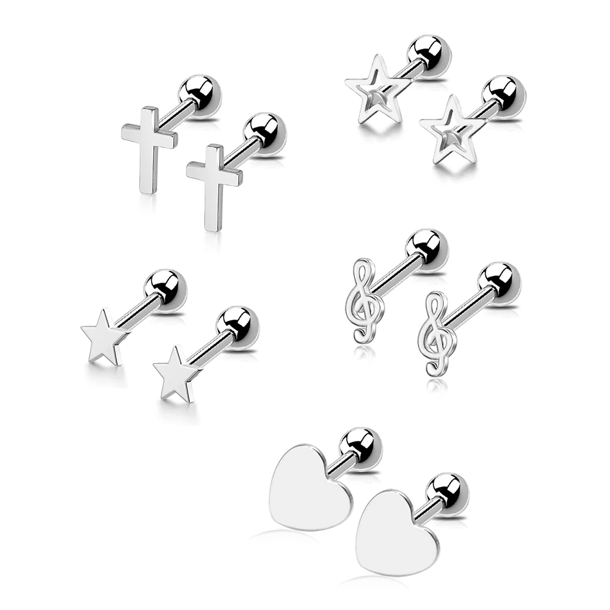 10pcs Cross Heart Hollow Star Musical note Peach Heart Threaded Screw Tragus Stud Earrings, suitable for men and women
10pcs Cross Heart Hollow Star Musical note Peach Heart Threaded Screw Tragus Stud Earrings, suitable for men and women
