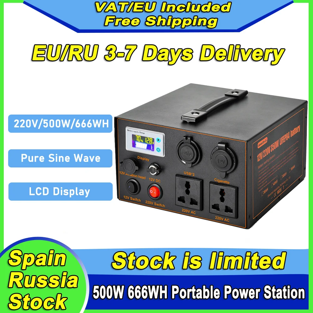 LiFePO4 500W Portable Power Station AC 220V Inverter Solar Generator Electric 12V Energy Power Bank Large Capacity for Camping
LiFePO4 500W Portable Power Station AC 220V Inverter Solar Generator Electric 12V Energy Power Bank Large Capacity for Camping
