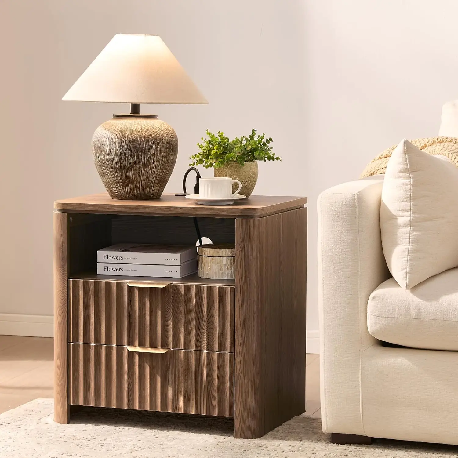 Night Stands with 2 Drawers, Fluted Nightstands with Charging Station,Modern Nightstand 23.8" Tall Bedside Table, Customized
Night Stands with 2 Drawers, Fluted Nightstands with Charging Station,Modern Nightstand 23.8" Tall Bedside Table, Customized