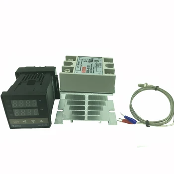 REX-C100 디지털 온도조절기 온도 컨트롤러, SSR 출력, K 타입 열전대 센서, 48x48 + SSR 40DA 솔리드 릴레이 + 센서
