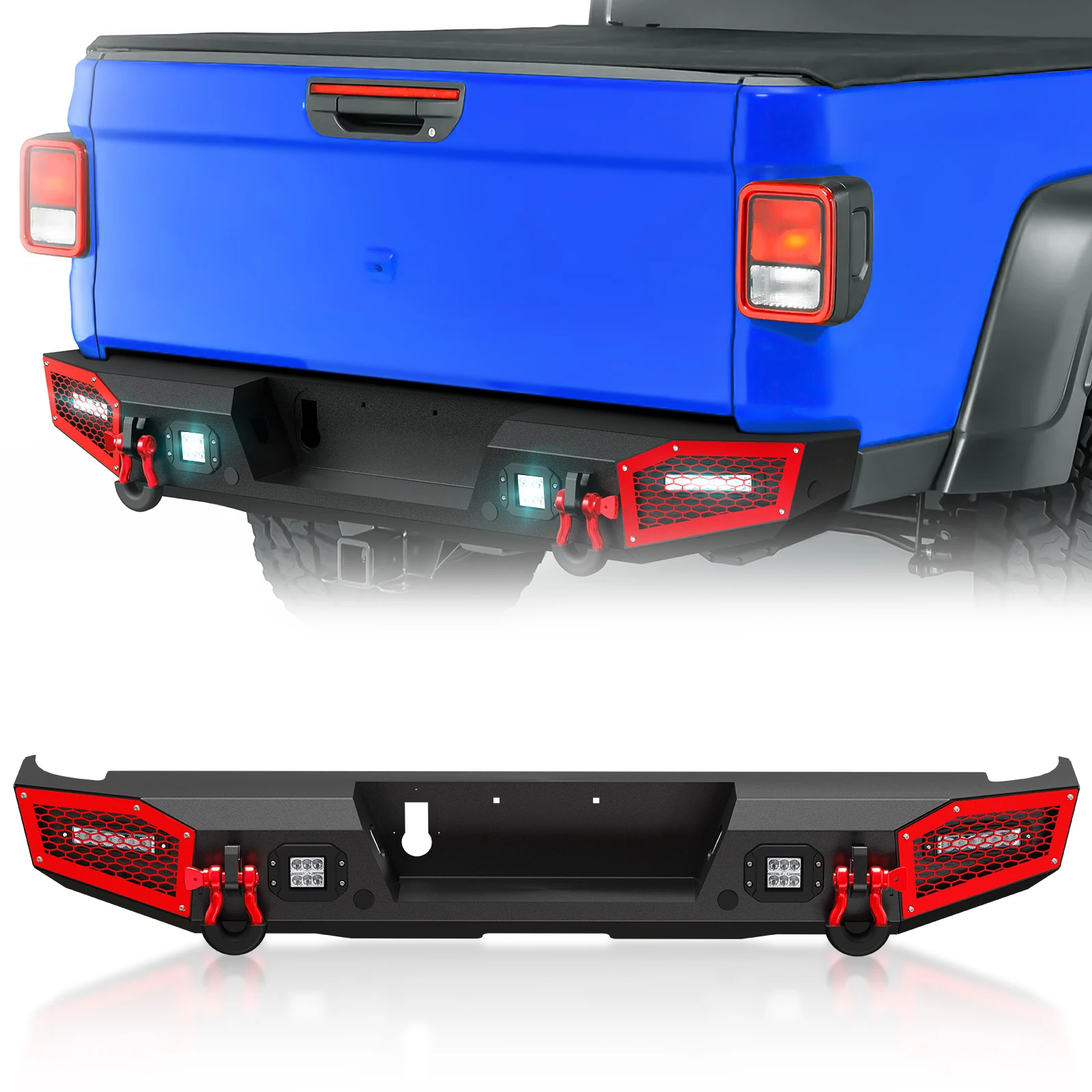 Full Width Rear Step Bumper with Sensor Holes & 4 X 18W LED Lights & D-rings for 2020 2021 2022 2023 2024 2025 Jeep Gladiator JT
Full Width Rear Step Bumper with Sensor Holes & 4 X 18W LED Lights & D-rings for 2020 2021 2022 2023 2024 2025 Jeep Gladiator JT