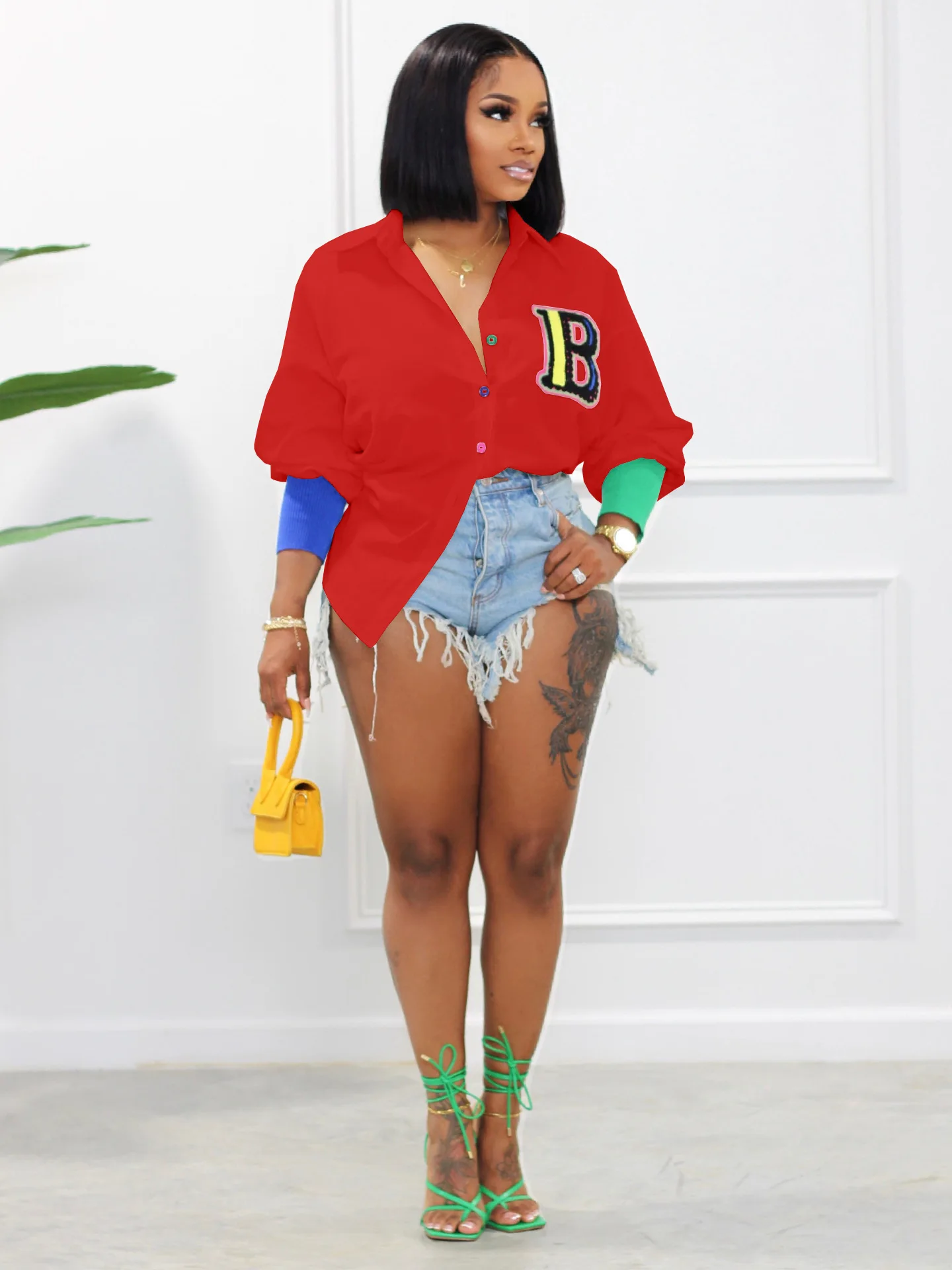Women Comfort Casual Fashion Color Thread Stitching Multicolor Button Cardigan Letter Embroidered Shirt Elegant Style
Women Comfort Casual Fashion Color Thread Stitching Multicolor Button Cardigan Letter Embroidered Shirt Elegant Style