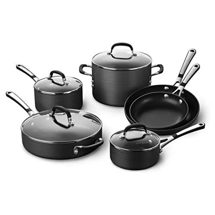 10-Piece Non-Stick Kitchen Cookware Set Black Pots and Pans with Stay-Cool Stainless Steel Handles Hard-Anodized Aluminum for E
10-Piece Non-Stick Kitchen Cookware Set Black Pots and Pans with Stay-Cool Stainless Steel Handles Hard-Anodized Aluminum for E