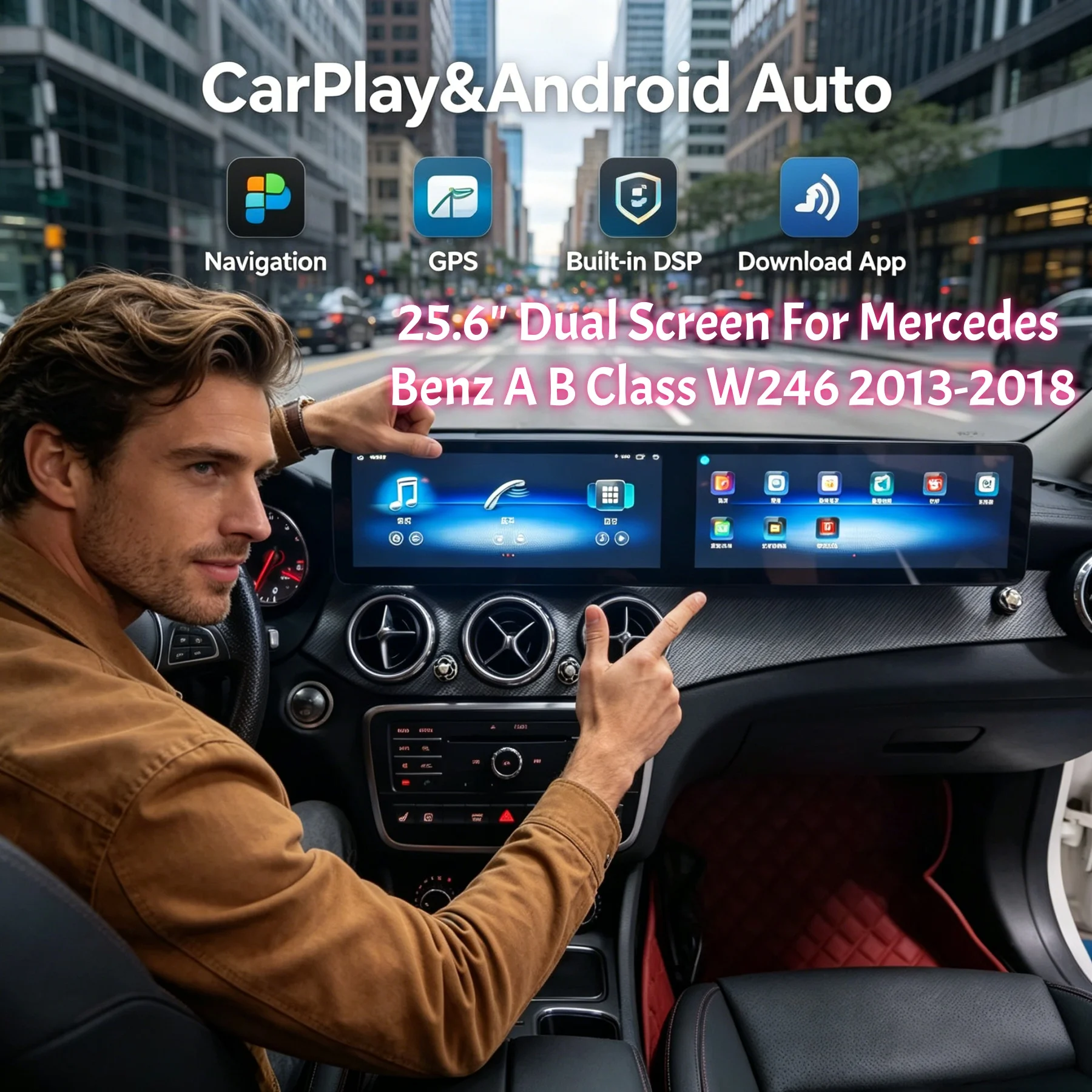 25.6" Dual Screen For Mercedes Benz B Class W246 2013-2018 Car Radio Carplay Android Auto Stereo Player GPS Navi Tape Recorder
25.6" Dual Screen For Mercedes Benz B Class W246 2013-2018 Car Radio Carplay Android Auto Stereo Player GPS Navi Tape Recorder