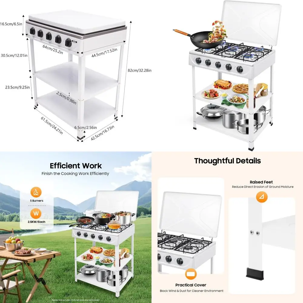 5-Burner Manual Ignition Natural Gas Camping Stove with Portable Stand and Wind Shield for Outdoor Cooking
5-Burner Manual Ignition Natural Gas Camping Stove with Portable Stand and Wind Shield for Outdoor Cooking