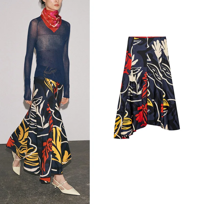 New Women's Asymmetric Hem Printed Cotton Midi Skirt Stand Fit A-Line Long Skirt Floral Pattern Polyester Fiber 00%
New Women's Asymmetric Hem Printed Cotton Midi Skirt Stand Fit A-Line Long Skirt Floral Pattern Polyester Fiber 00%
