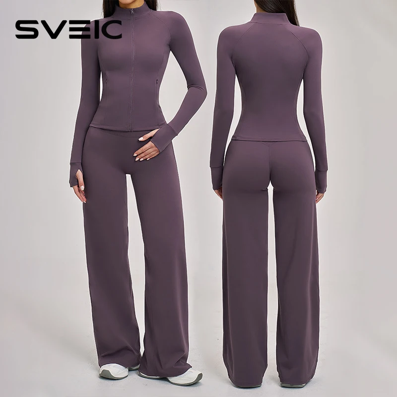 SVEIC Yoga Set 2 Piece Long Sleeve Top Zipper Pockets Fitness High Waist Wide Leg Pants Sport Workout Leggings Gym Woman Clothes
SVEIC Yoga Set 2 Piece Long Sleeve Top Zipper Pockets Fitness High Waist Wide Leg Pants Sport Workout Leggings Gym Woman Clothes