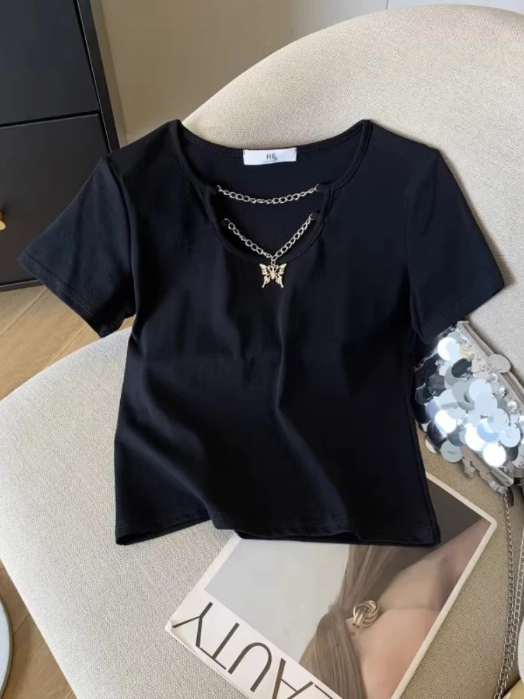 Hot Girls Y2k T-Shirt 2026 New Sexy Hollow Butterfly Chain Design Sense Short Sleeve Tees Women Summer Fashion Street Top Trendy
Hot Girls Y2k T-Shirt 2026 New Sexy Hollow Butterfly Chain Design Sense Short Sleeve Tees Women Summer Fashion Street Top Trendy