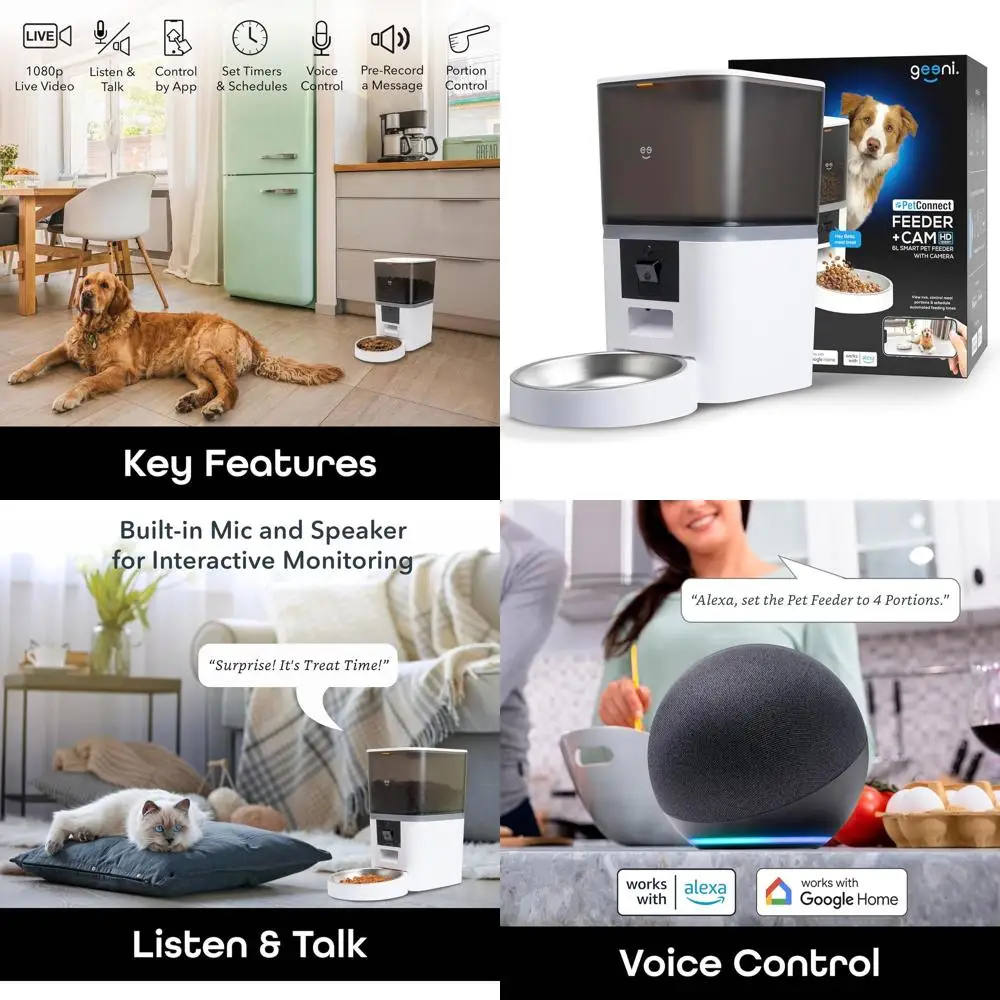 WiFi Smart Pet Feeder, 1080p Camera, Night Vision, Two-Way Audio, Voice Control, Auto Food Dispenser
WiFi Smart Pet Feeder, 1080p Camera, Night Vision, Two-Way Audio, Voice Control, Auto Food Dispenser