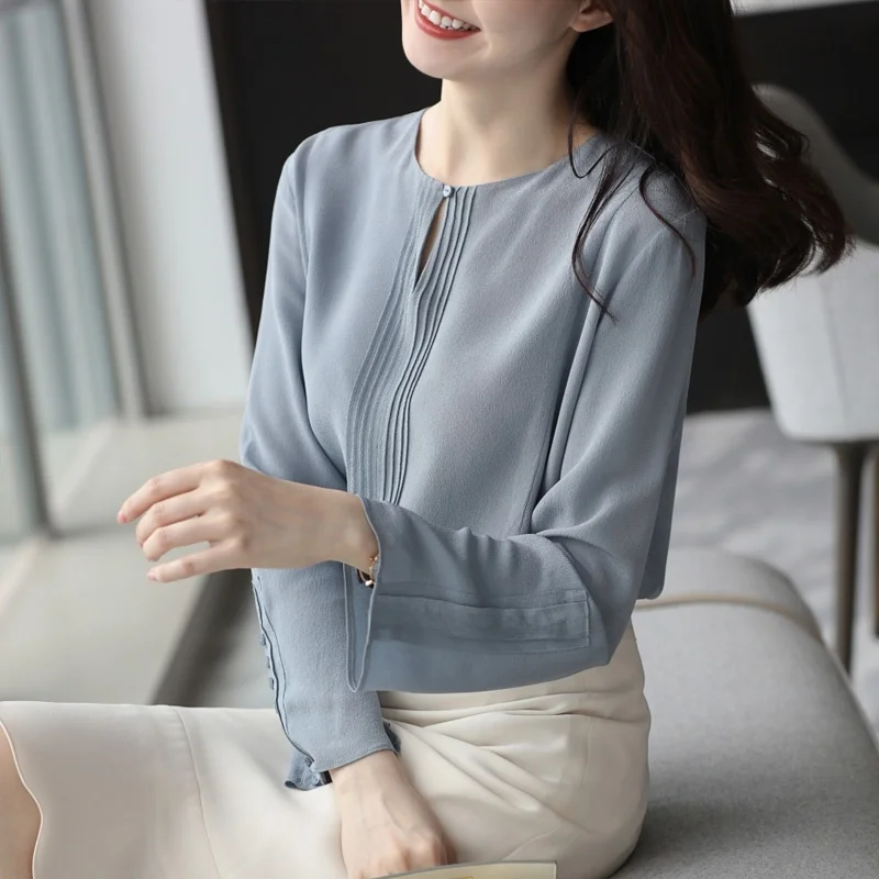 Chic Long Sleeve Chiffon Shirt Casual round Neck Slimming Style Korean Version Commute Friendly Office Ready Spring New Arrival
Chic Long Sleeve Chiffon Shirt Casual round Neck Slimming Style Korean Version Commute Friendly Office Ready Spring New Arrival
