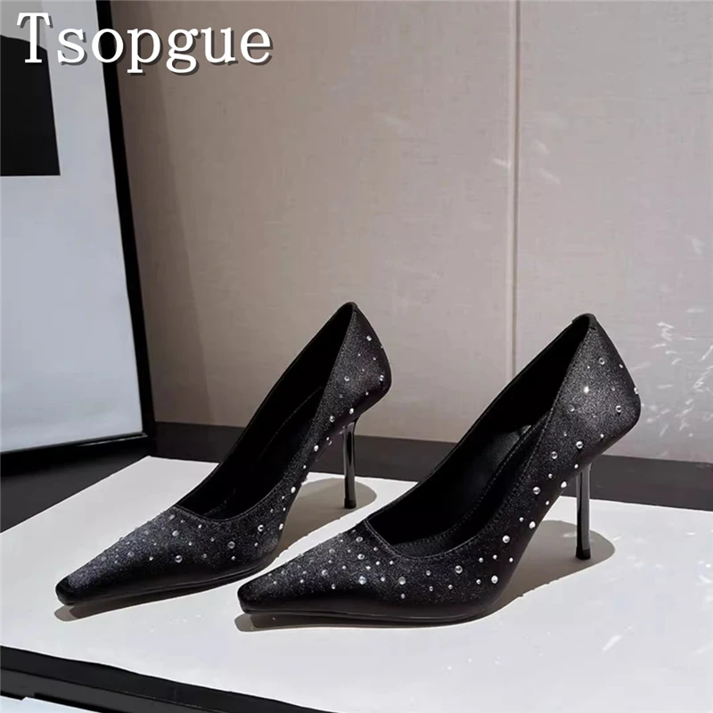 Black Satin Pointed Toe Rhinestone High-Heeled Shoes for Women Banquet Stiletto Pumps Fashion Sexy Shallow Mouth Single Shoes
Black Satin Pointed Toe Rhinestone High-Heeled Shoes for Women Banquet Stiletto Pumps Fashion Sexy Shallow Mouth Single Shoes