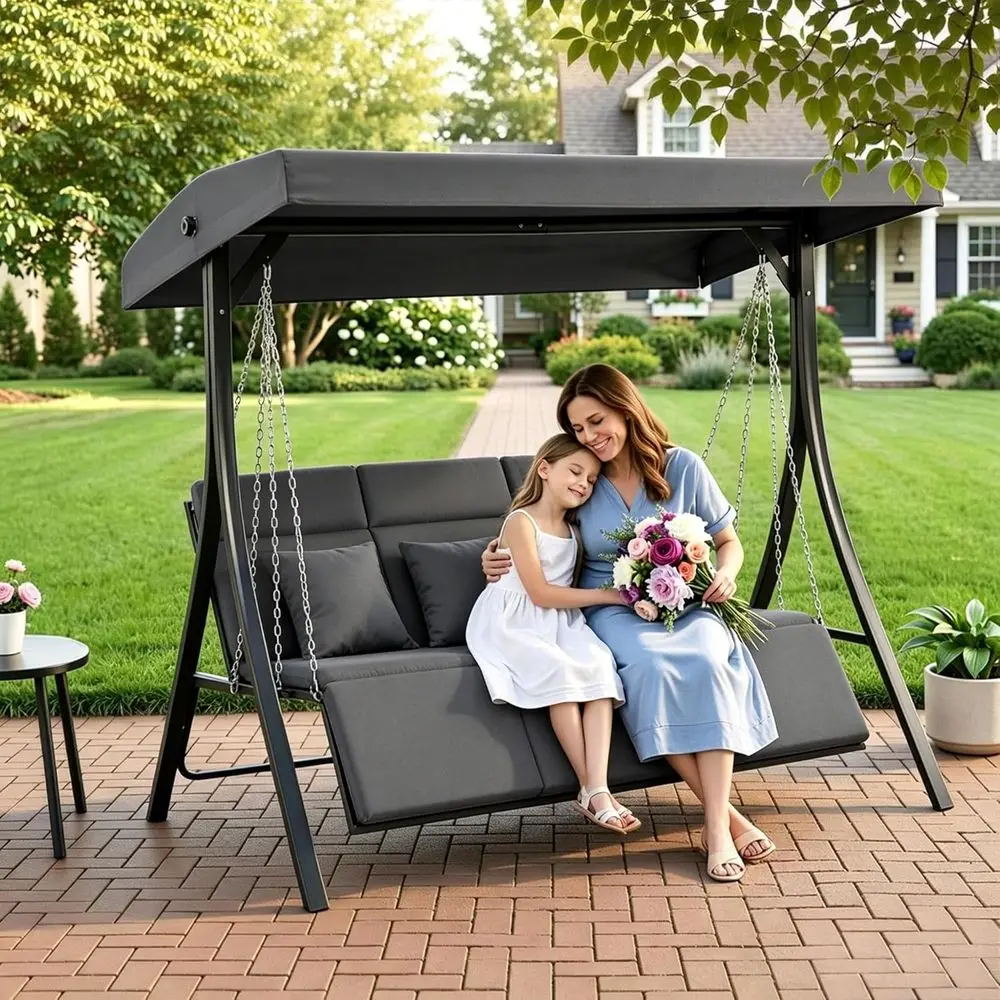 3-Seat Reclining Outdoor Swing Chair with Cushions, Patio Glider for Garden and Backyard (Gray)
3-Seat Reclining Outdoor Swing Chair with Cushions, Patio Glider for Garden and Backyard (Gray)