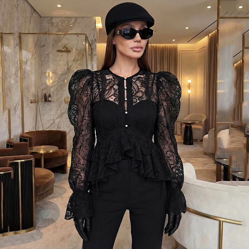 Linad Vintage White Embroidery Puff Sleeve Shirts 2026 Sexy Sheer Lace O Neck Woman Blouse Summer Elegant Ruffles Button Up Tops
Linad Vintage White Embroidery Puff Sleeve Shirts 2026 Sexy Sheer Lace O Neck Woman Blouse Summer Elegant Ruffles Button Up Tops
