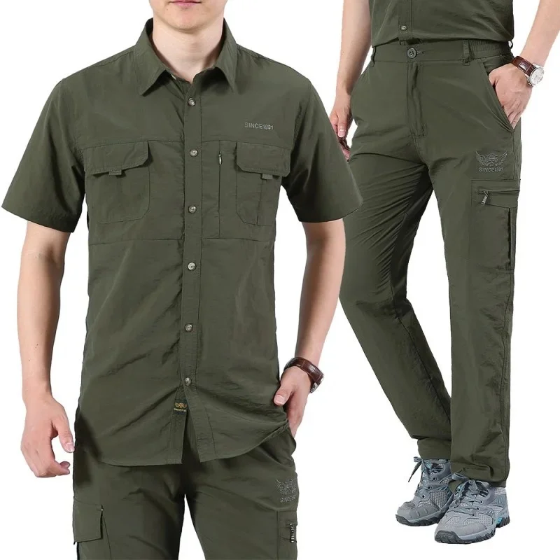 Outdoor Hiking Fishing Military Tactical Shirt Men Summer Breathable Quick Dry Short Sleeve Cargo Work Army Camping Shirts+Pants
Outdoor Hiking Fishing Military Tactical Shirt Men Summer Breathable Quick Dry Short Sleeve Cargo Work Army Camping Shirts+Pants