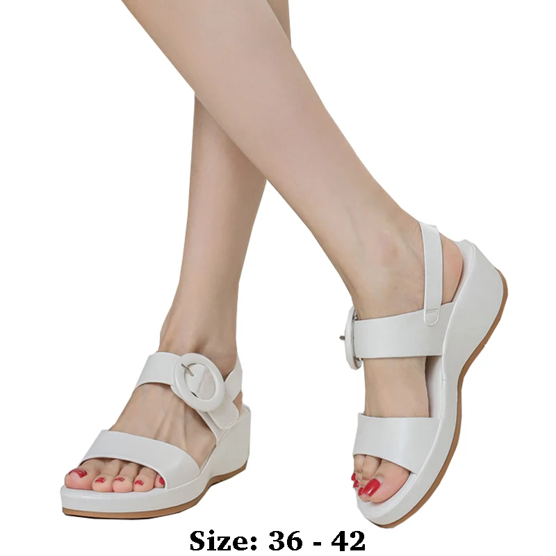 High quality leather flat sandals for women 5cm wedge mid heel summer 2025 36 42 open toe casual beach shoe black white khaki
High quality leather flat sandals for women 5cm wedge mid heel summer 2025 36 42 open toe casual beach shoe black white khaki