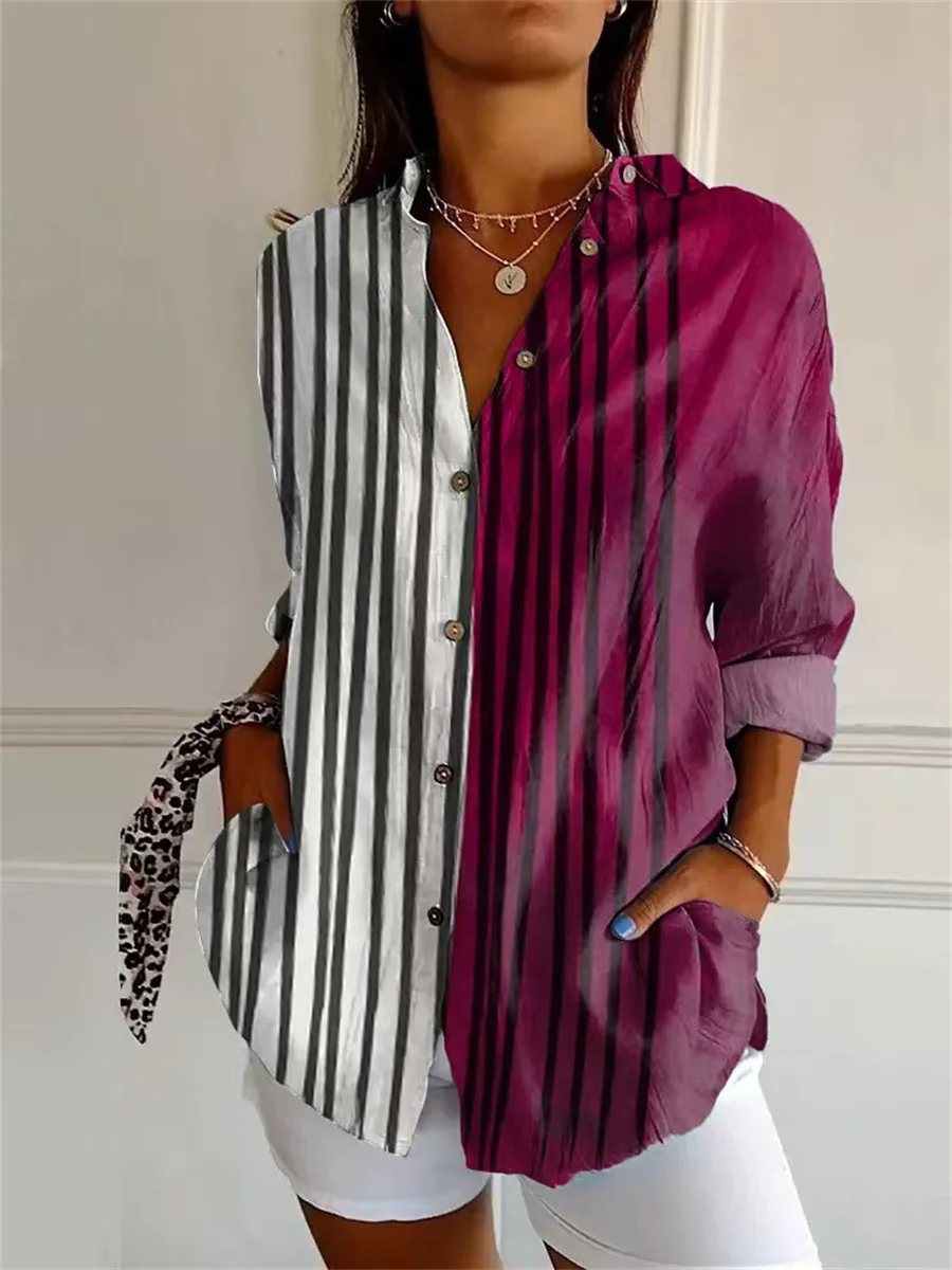 Women's shirt summer European and American trend three-quarter sleeve shirt printed 3D striped pattern shirt ladies top
Women's shirt summer European and American trend three-quarter sleeve shirt printed 3D striped pattern shirt ladies top