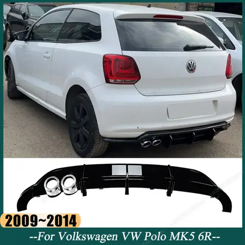 Car Rear Bumper Lip Spoiler Diffuser Splitter For VW Polo MK5 6R 2009 2010 2011 2012 2013 2014 Pre-Facelift Bodykit Tuning Black