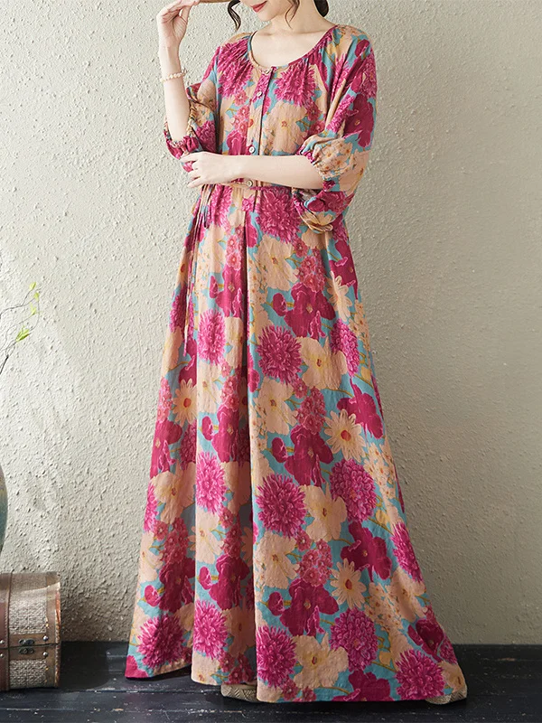 Summer Vintage Color Block Large Flower Print Loose Fitting Long Dress Belt Cotton Linen Material plus Size Conceal Belly
Summer Vintage Color Block Large Flower Print Loose Fitting Long Dress Belt Cotton Linen Material plus Size Conceal Belly