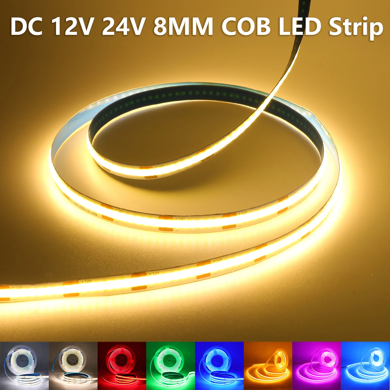12V 24V COB LED Strip 8MM PCB 320LEDs/m RA90 White Red Green Yellow Pink Ice Blue LED Strip Flexible Tape for Home Linear Light
12V 24V COB LED Strip 8MM PCB 320LEDs/m RA90 White Red Green Yellow Pink Ice Blue LED Strip Flexible Tape for Home Linear Light