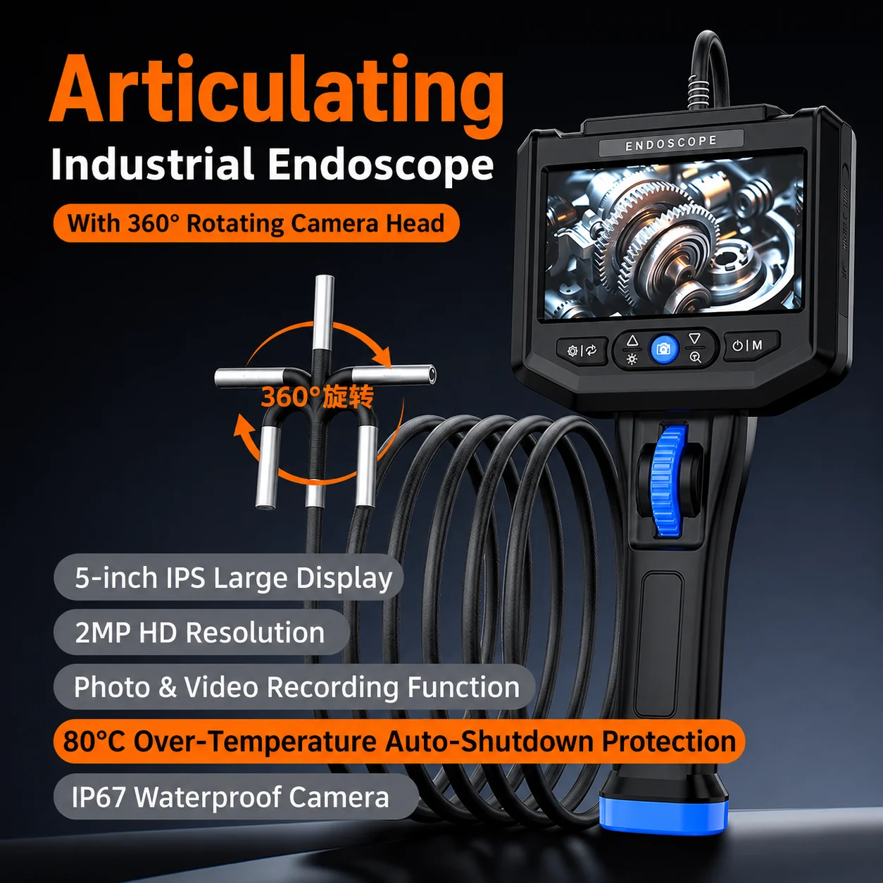 Industrial Endoscope 5’’ IPS Screen 6.0mm Articulating Borescope 180° Steering Inspection Camera Auto Shutdown
Industrial Endoscope 5’’ IPS Screen 6.0mm Articulating Borescope 180° Steering Inspection Camera Auto Shutdown