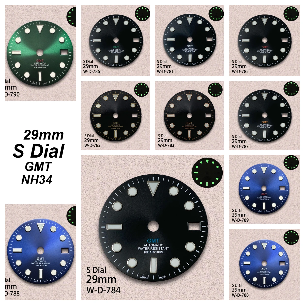 29mm GMT S Logo Sunburst Dial Fit NH34 Movement Green Luminous High-Quality Dial Watch Modification Accessories 3/3.8/4O'clock
29mm GMT S Logo Sunburst Dial Fit NH34 Movement Green Luminous High-Quality Dial Watch Modification Accessories 3/3.8/4O'clock