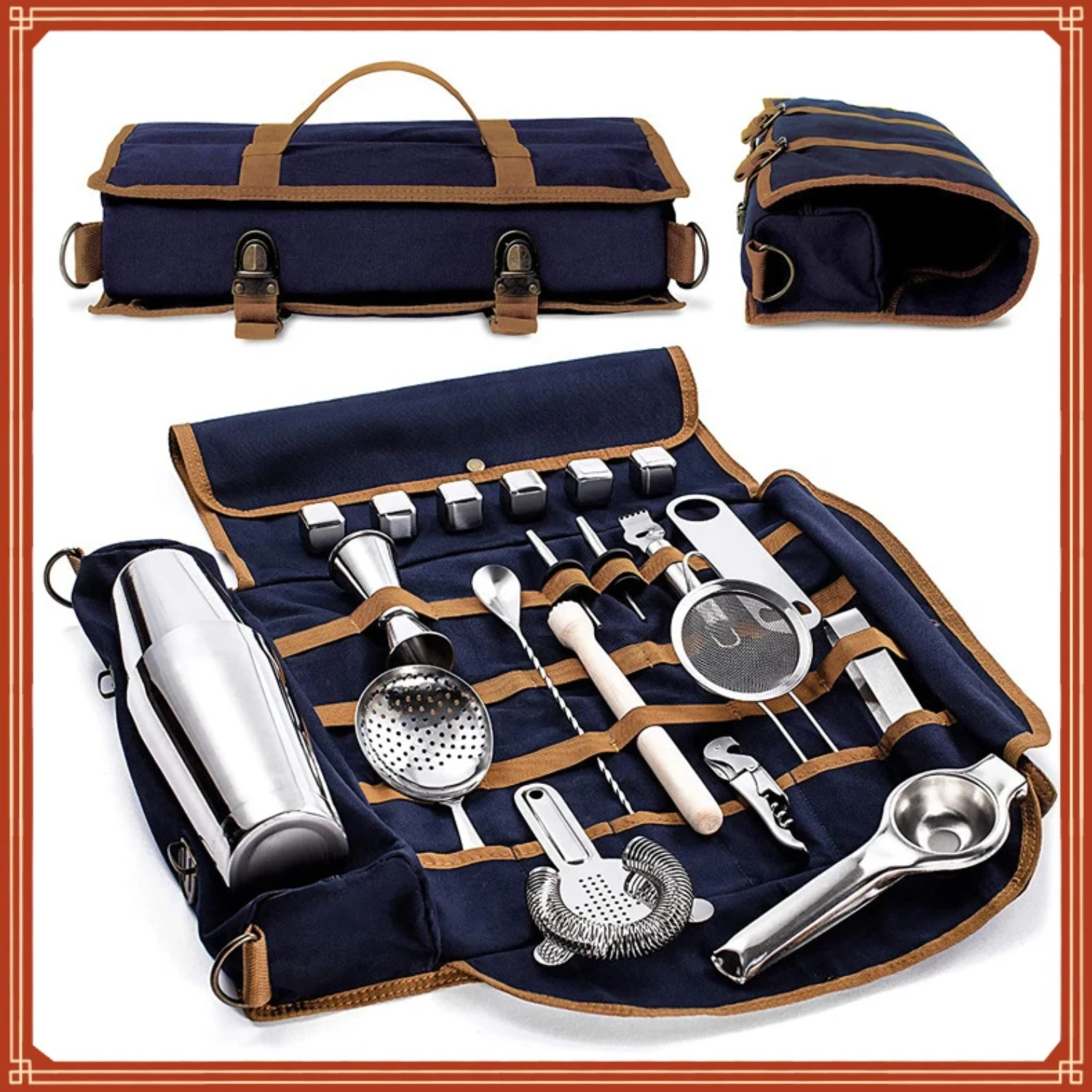 Professional Bartender Portable Multifunctional Canvas Tool Bag Cocktail Mixer Set With Cocktail Shaker and Wine Accessories Buc
Professional Bartender Portable Multifunctional Canvas Tool Bag Cocktail Mixer Set With Cocktail Shaker and Wine Accessories Buc