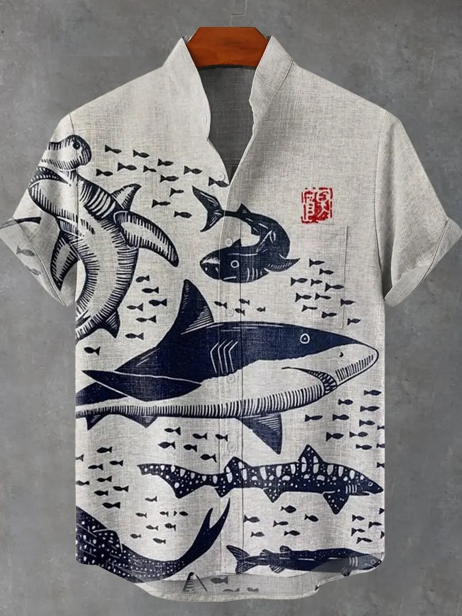 Men's Short Sleeve Shirt Vintage High Quality Linen Fabric Fish Pattern China Fashion Men's Button Top
Men's Short Sleeve Shirt Vintage High Quality Linen Fabric Fish Pattern China Fashion Men's Button Top