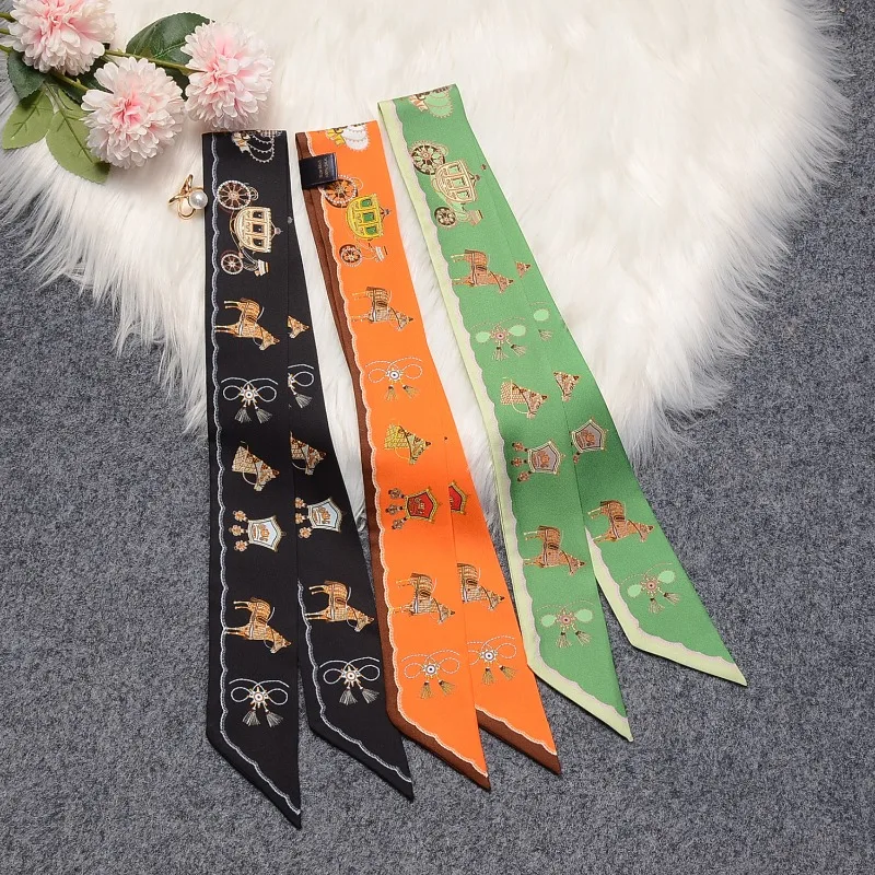 Luxury Carriage Print Skinny Silk Scarf Women Satin Neck Scarves Multifunctional Headband Bag Accessories 3 Colors Optional
Luxury Carriage Print Skinny Silk Scarf Women Satin Neck Scarves Multifunctional Headband Bag Accessories 3 Colors Optional