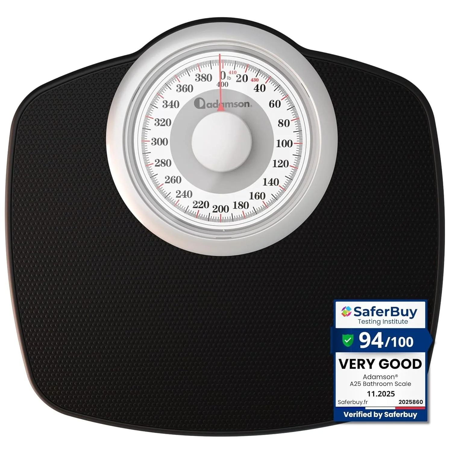 Bathroom Scale for Body Weight, 400 lb Capacity, Anti-Skid Rubber Surface, No Batteries Needed, White
Bathroom Scale for Body Weight, 400 lb Capacity, Anti-Skid Rubber Surface, No Batteries Needed, White