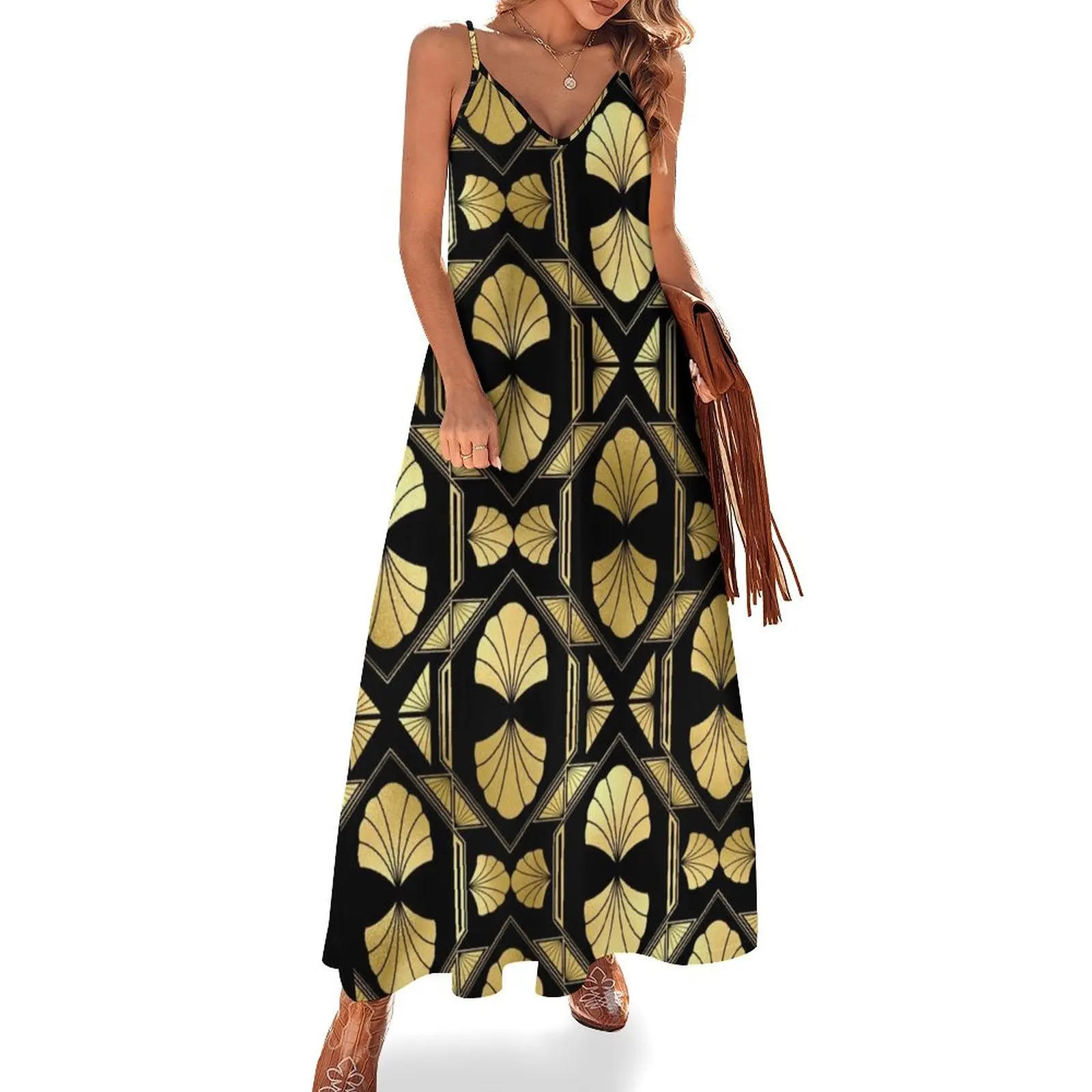 Exquisite Art Deco Gold-Colored And Black Pattern Sleeveless Dress Dresses Dress women Dress
Exquisite Art Deco Gold-Colored And Black Pattern Sleeveless Dress Dresses Dress women Dress