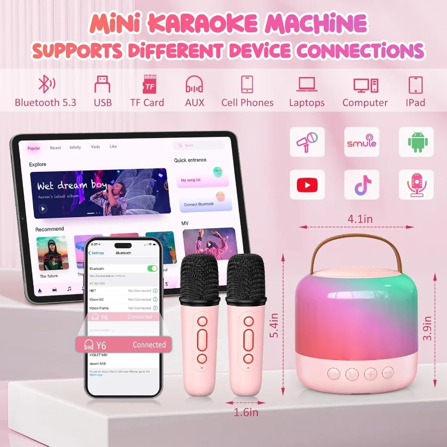 Мини-караоке-машина с двумя беспроводными микрофонами, портативный Bluetooth-динамик, подарки на день рождения и праздник для детей, девочек и мальчиков
Мини-караоке-машина с двумя беспроводными микрофонами, портативный Bluetooth-динамик, подарки на день рождения и праздник для детей, девочек и мальчиков