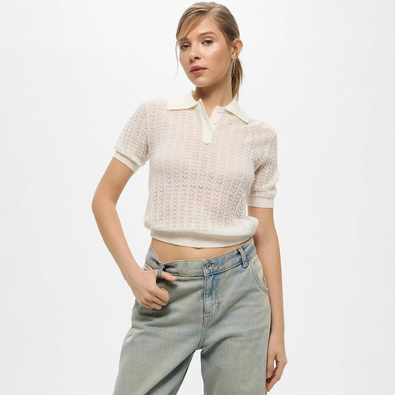 Tornova 2026 Summer New Knitted T shirt Women's Hollow Sexy Polo Neck Short Sleeve Sweater Casual Thin Ins Hot Lady Knit Top
Tornova 2026 Summer New Knitted T shirt Women's Hollow Sexy Polo Neck Short Sleeve Sweater Casual Thin Ins Hot Lady Knit Top