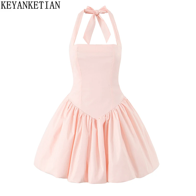 KEYANKETIAN 2025 New Women's Bow Lace Up Halter Mini Dress Fashion Sexy Sweet Back Cross Bandage Backless Slim Puffy Dresses
KEYANKETIAN 2025 New Women's Bow Lace Up Halter Mini Dress Fashion Sexy Sweet Back Cross Bandage Backless Slim Puffy Dresses