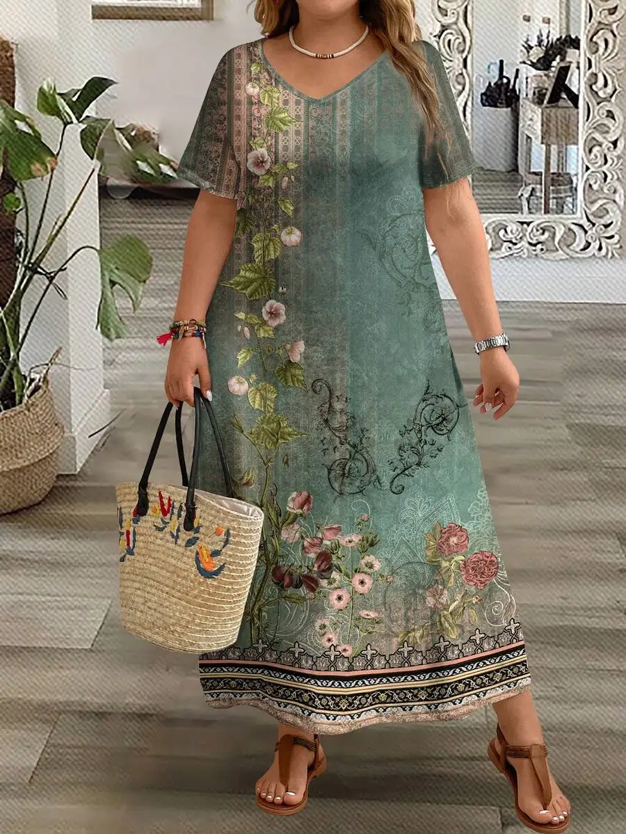 Women Plus Size V-Neck Short Sleeve Floral Print Boho Maxi Dress Summer Beach Holiday Outfit
Women Plus Size V-Neck Short Sleeve Floral Print Boho Maxi Dress Summer Beach Holiday Outfit