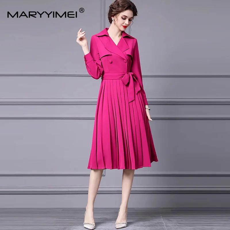 MARYYIMEI Fashion Design Women's Dress Long sleeve Turn-Down Collar Double Button Pleated Splicing Lace-Up Slim Commuter Dresses
MARYYIMEI Fashion Design Women's Dress Long sleeve Turn-Down Collar Double Button Pleated Splicing Lace-Up Slim Commuter Dresses