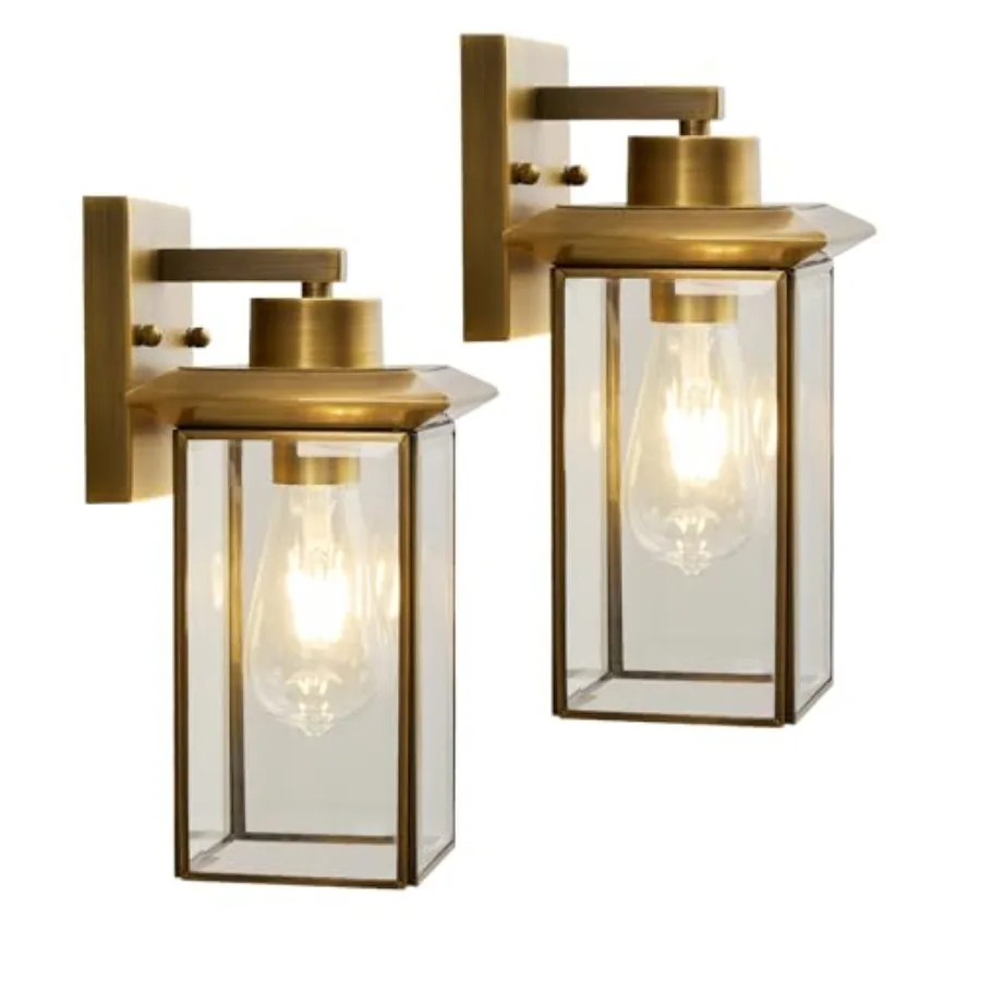 Brass Outdoor Wall Light Fixtures, Exterior Waterproof Lanterns, Porch Wall-Mounted Lights with E26 Socket and Glass Shade Mode
Brass Outdoor Wall Light Fixtures, Exterior Waterproof Lanterns, Porch Wall-Mounted Lights with E26 Socket and Glass Shade Mode