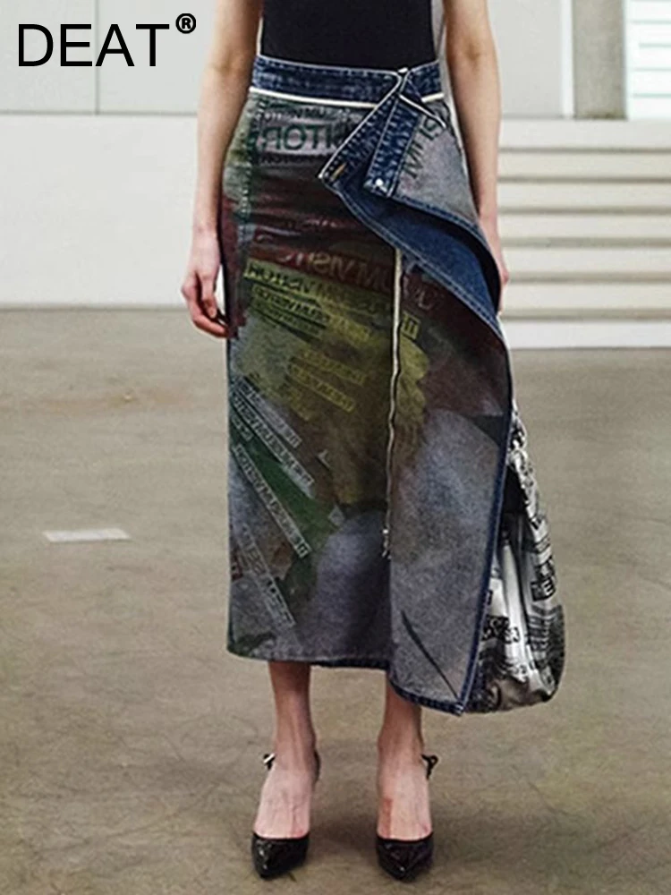 DEAT Fashion Women's Denim Skirt Double-sided Irregular Print Washed Zip Spliced Mid-calf Cotton Skirts Autumn 2024 New 7AB224
DEAT Fashion Women's Denim Skirt Double-sided Irregular Print Washed Zip Spliced Mid-calf Cotton Skirts Autumn 2024 New 7AB224