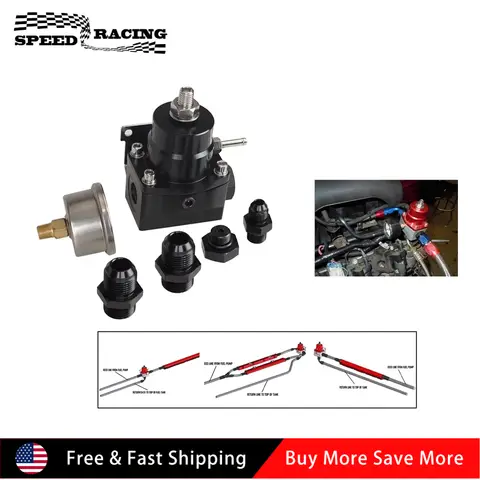 Universal Adjustable Fuel Pressure Regulator with Silver Oil Gauge With AN8 Feed Fitting & AN6 Return Line Fitting & AN8 End Cap