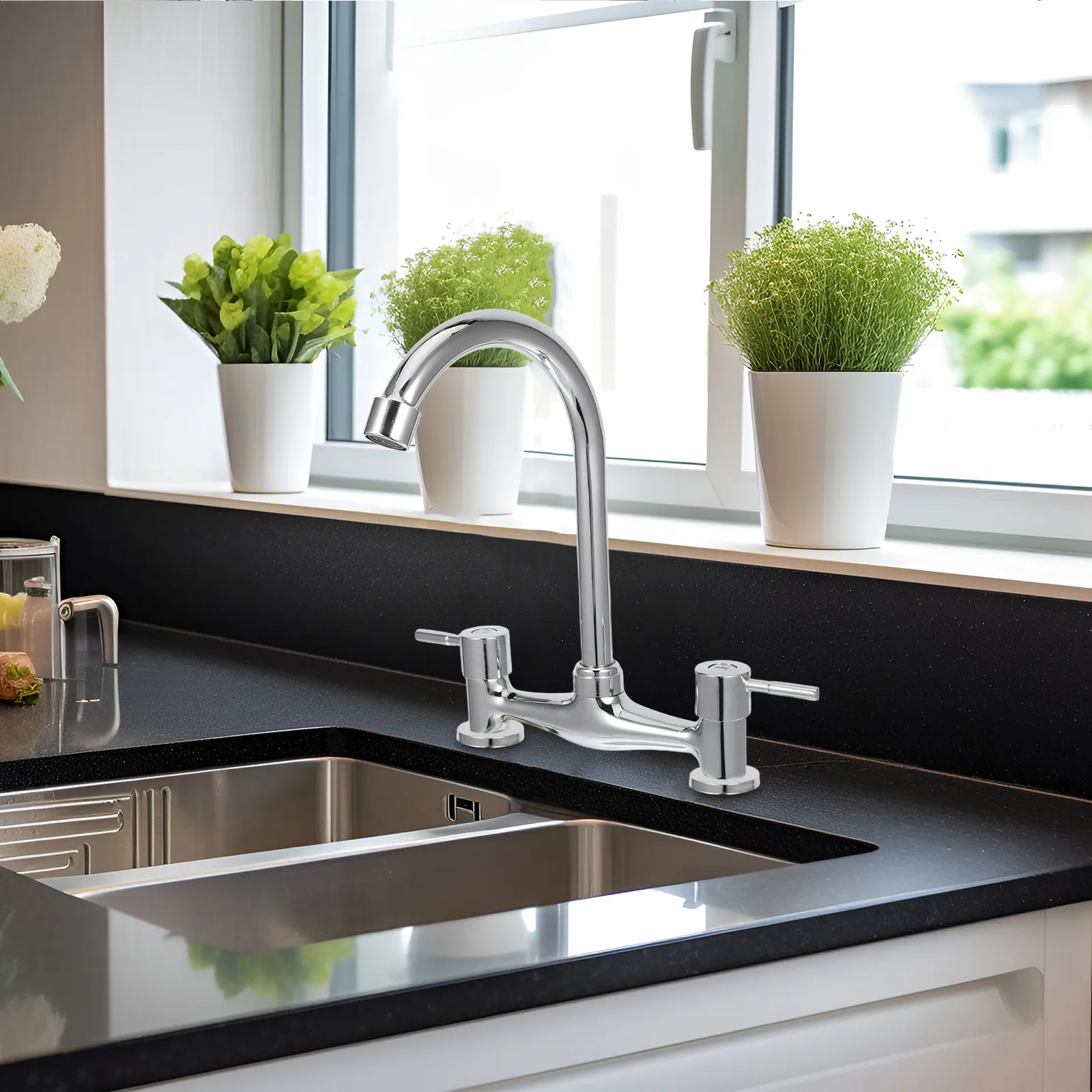 Two Handle Bathroom Faucet Alloy Construction Rotatable Spout Cold Hot Water Control Sink Dispenser Kitchen Home and Commercial
Two Handle Bathroom Faucet Alloy Construction Rotatable Spout Cold Hot Water Control Sink Dispenser Kitchen Home and Commercial