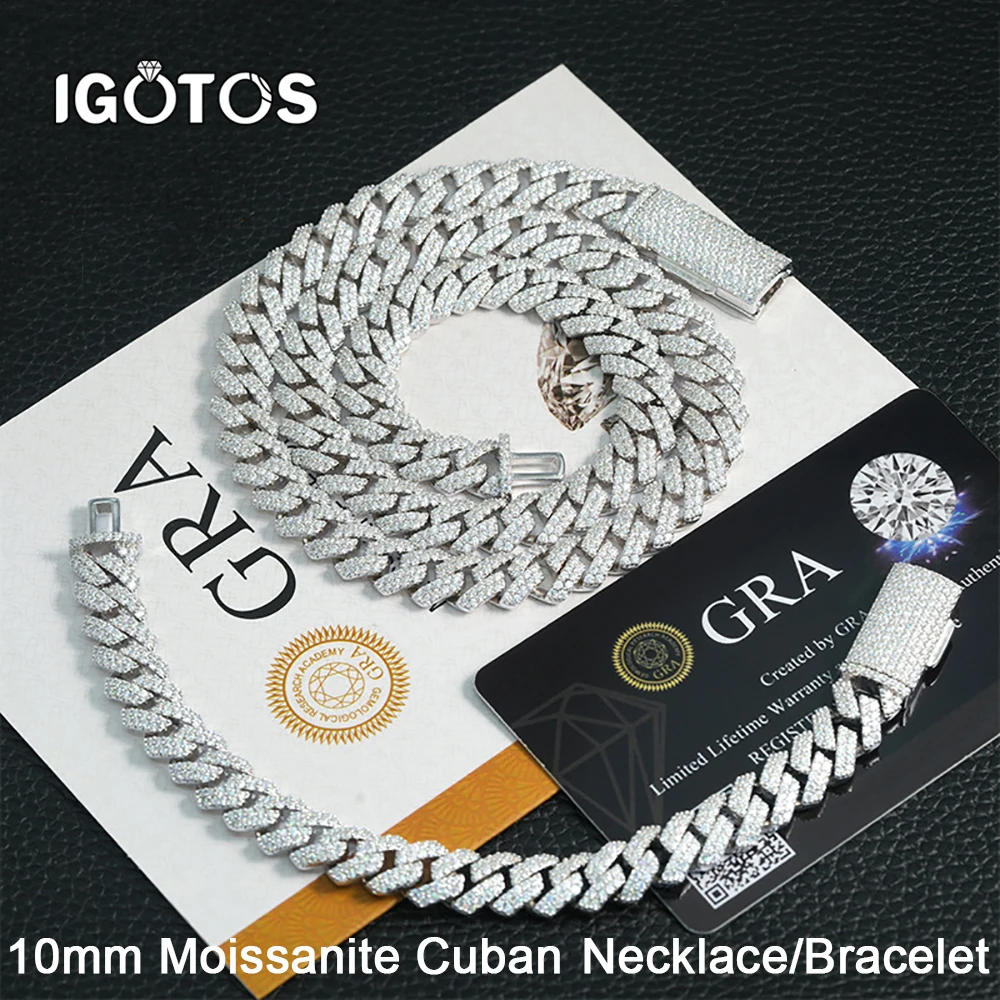 IGOTOS 10mm 925 Sterling Silver All Moissanite Hip-Hop Cuban Bracelet Necklace Women Men Pass Diamond Test Fine Jewelry with GRA
IGOTOS 10mm 925 Sterling Silver All Moissanite Hip-Hop Cuban Bracelet Necklace Women Men Pass Diamond Test Fine Jewelry with GRA