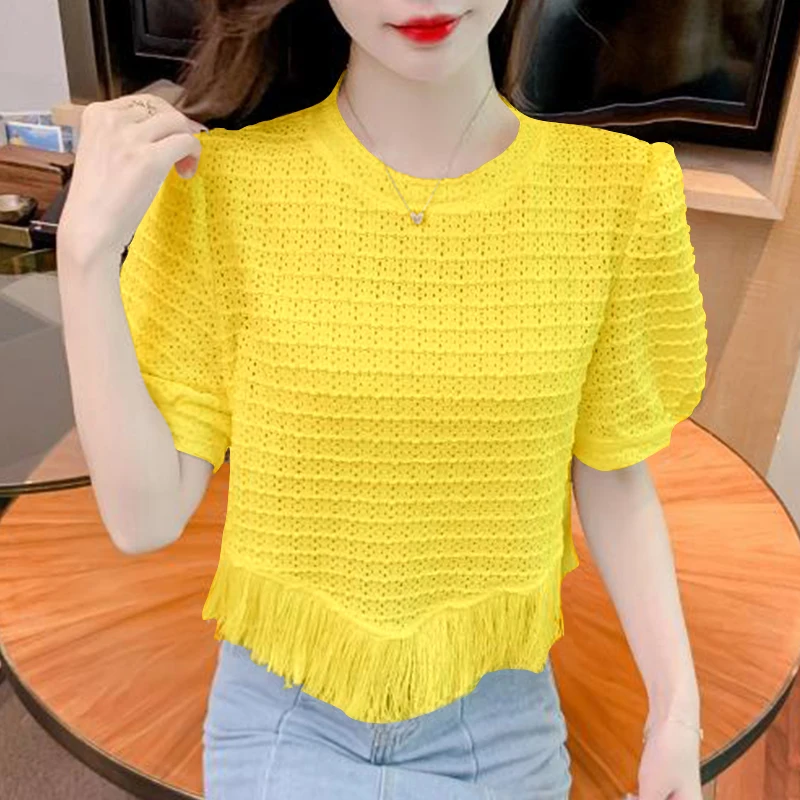 Women Clothes Summer Korean Fashion Tassel Solid Color O-neck Ladies Elegant Trend Temperament A Celebrity Short Sleeve Tshirt
Women Clothes Summer Korean Fashion Tassel Solid Color O-neck Ladies Elegant Trend Temperament A Celebrity Short Sleeve Tshirt