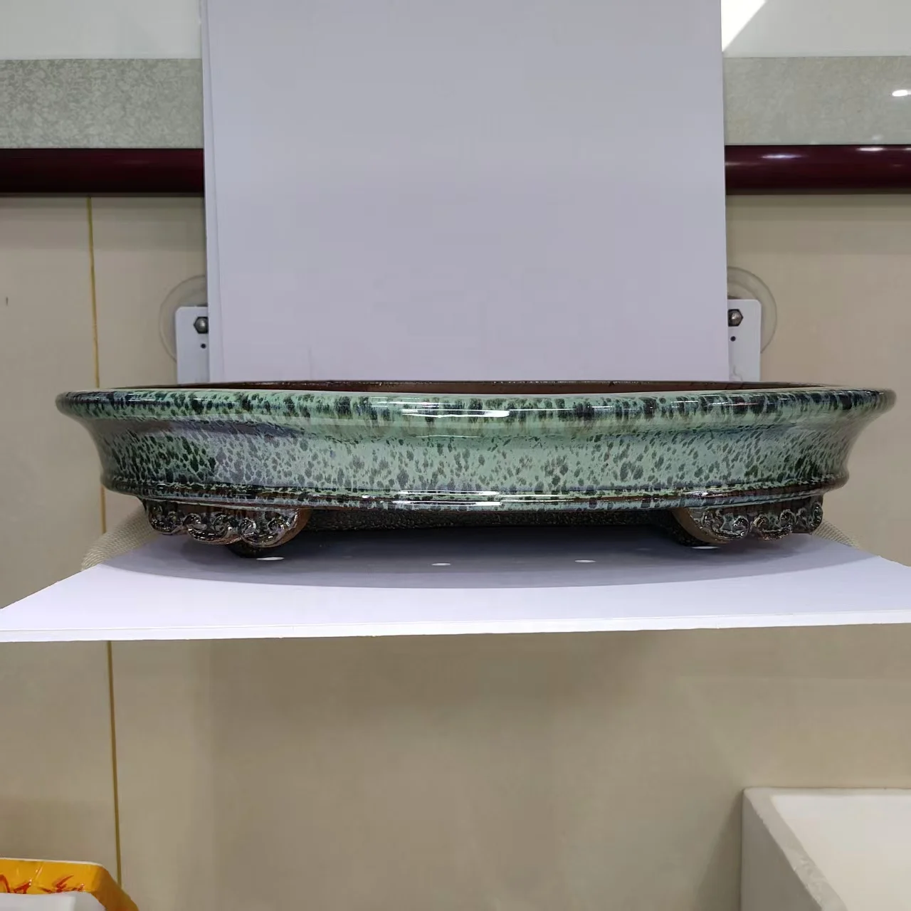 Handmade High Quality XL Snow Green Glazed Purple Sand Bonsai Pot with Cloud Feet
Handmade High Quality XL Snow Green Glazed Purple Sand Bonsai Pot with Cloud Feet
