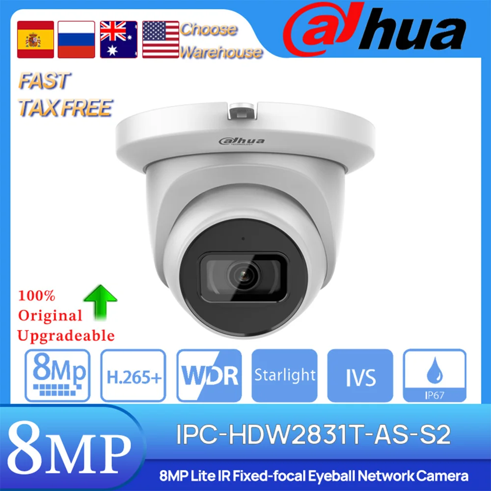 Dahua IPC-HDW2831T-AS-S2 8MP 3840×2160 POE 30M IR Network Camera Built-in Mic IVS Tripwire Intrusion Security Protection H.265
Dahua IPC-HDW2831T-AS-S2 8MP 3840×2160 POE 30M IR Network Camera Built-in Mic IVS Tripwire Intrusion Security Protection H.265