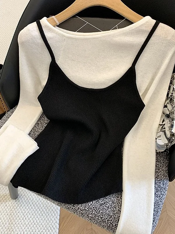 Korean Style Pure Desire Fake Two-Piece Strap Knitted Sweater Women's Autumn Winter Long Sleeve Base Shirt Slim Fit Top
Korean Style Pure Desire Fake Two-Piece Strap Knitted Sweater Women's Autumn Winter Long Sleeve Base Shirt Slim Fit Top