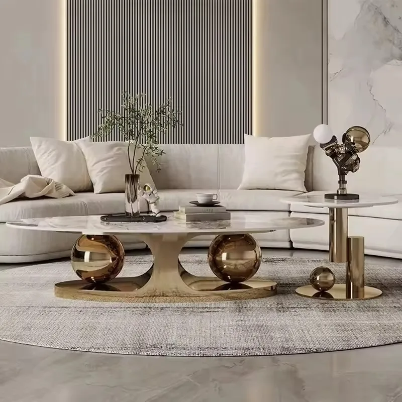 Modern Italian light luxury style oval stainless steel marble coffee table, environmentally friendly design
Modern Italian light luxury style oval stainless steel marble coffee table, environmentally friendly design