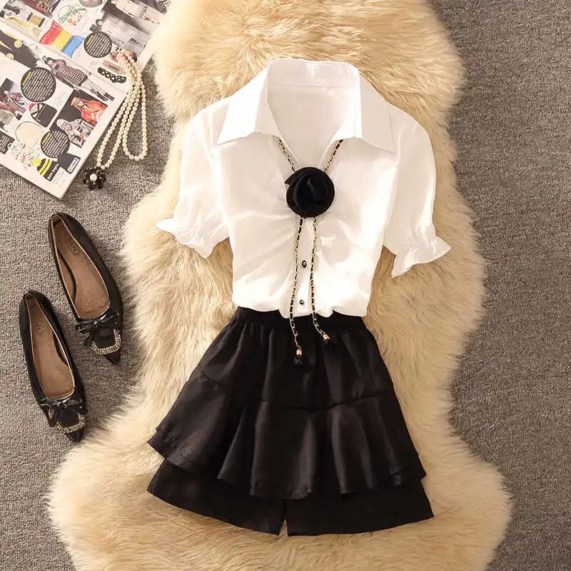 Elegant White Shirt Women's Fashion Spring Summer 2026 High Waist Pure Color Two-Piece Set French Style Polyester Short Sleeve
Elegant White Shirt Women's Fashion Spring Summer 2026 High Waist Pure Color Two-Piece Set French Style Polyester Short Sleeve