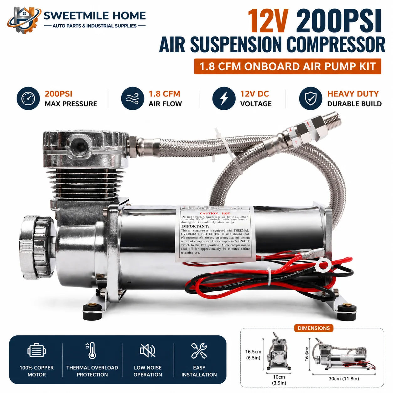 12V 200PSI Air Suspension Compressor and Air Ride Pump Kit, 1.8 CFM Onboard Heavy Duty Air Compressor Fit for Car Train Horn and Truck
12V 200PSI Air Suspension Compressor and Air Ride Pump Kit, 1.8 CFM Onboard Heavy Duty Air Compressor Fit for Car Train Horn and Truck