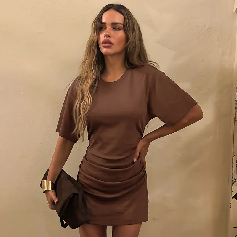 STYLISH LADY Casual Ruched Bodycon Mini Dress Women 2026 Spring Summer Solid Color Round Neck Short Sleeve Brown T-shirt Dress
STYLISH LADY Casual Ruched Bodycon Mini Dress Women 2026 Spring Summer Solid Color Round Neck Short Sleeve Brown T-shirt Dress