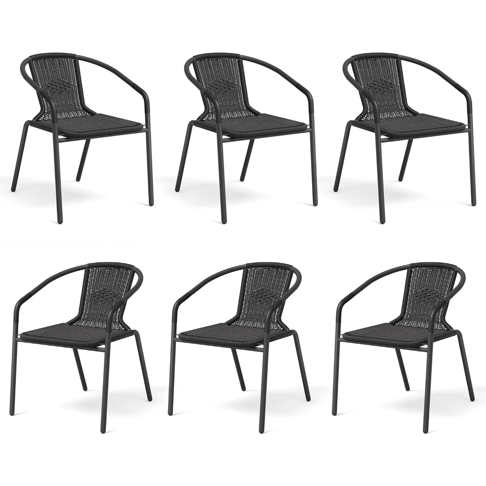 Rattan Outdoor Dining Chairs Set of 6, Wicker Stackable Patio Chairs with All Weather Curved Back & Metal Frame
Rattan Outdoor Dining Chairs Set of 6, Wicker Stackable Patio Chairs with All Weather Curved Back & Metal Frame