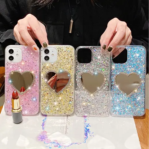 Mirror Heart Case For Samsung S22 Ultra S21 Plus S20 FE A52 A72 A22 A32 A13 A33 A53 A51 A71 A50 Note 20 Diamond Glitter Cover